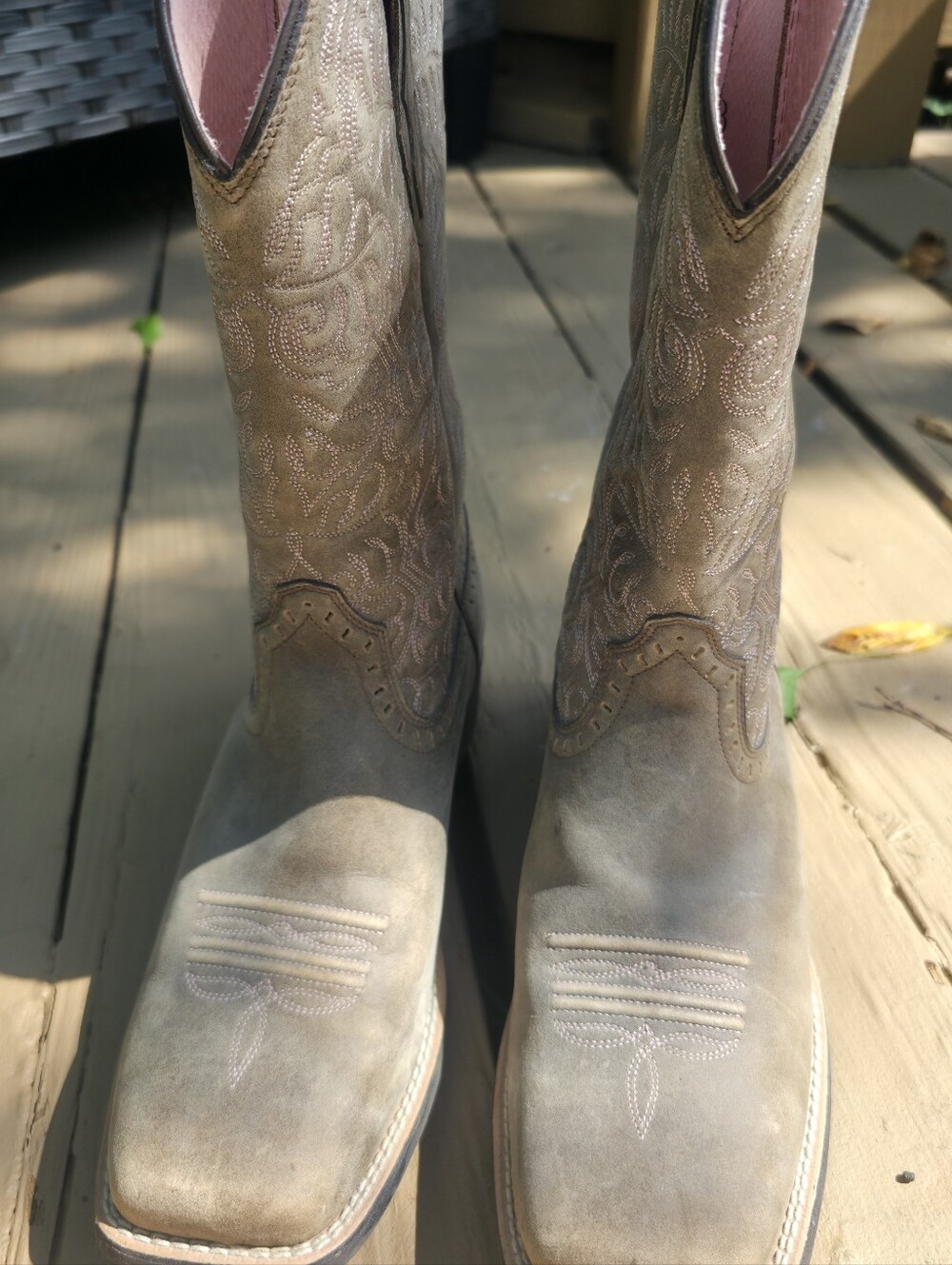 Ariat Taupe Embroidered Suede Western Ankle Boots - Picture 3 of 7